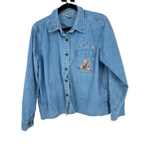 VTG Christopher & Banks Fall Embroidered Denim Shirt Women XL Bears Leaf Teacher